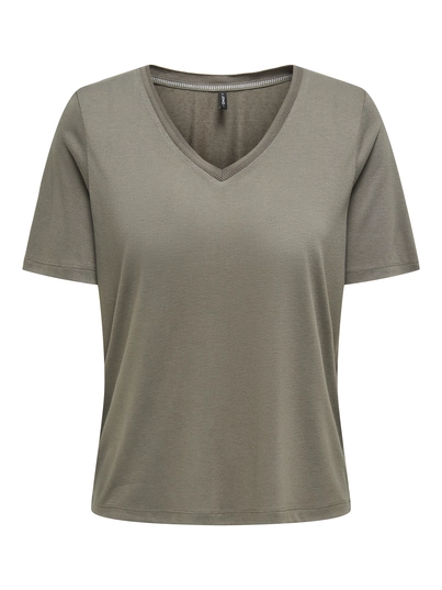 Only - T-shirt korte mouw - Donkergroen - Onlelise S/S V-Neck Top Jrs No - 15257390