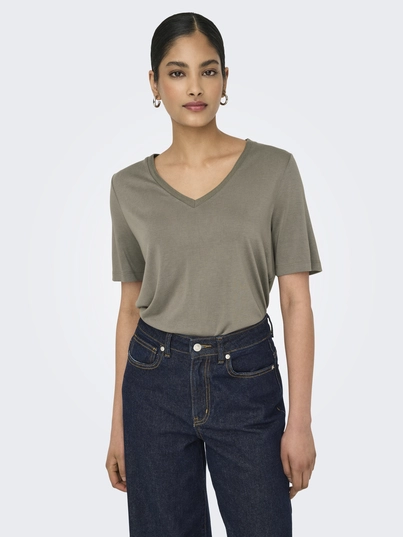 Only - T-shirt korte mouw - Donkergroen - Onlelise S/S V-Neck Top Jrs No - 15257390