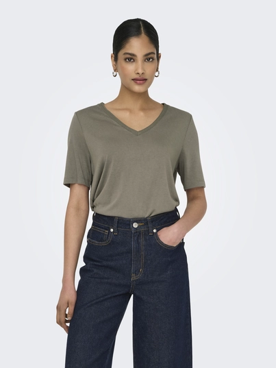 Only - T-shirt korte mouw - Donkergroen - Onlelise S/S V-Neck Top Jrs No - 15257390