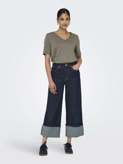 Only - T-shirt korte mouw - Donkergroen - Onlelise S/S V-Neck Top Jrs No - 15257390