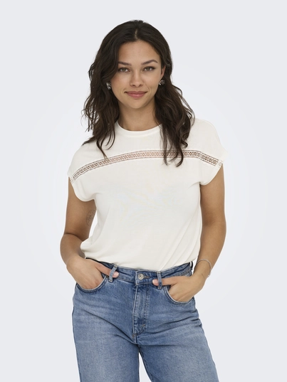 Only - T-shirt korte mouw - Ecru - Onlfree Life Batsleeve O-Neck - 15350108