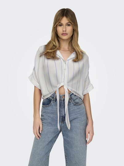 Only - T-shirt korte mouw - Ecru - Onlpaula Life S/S Tie Shirt Wv - 15281497