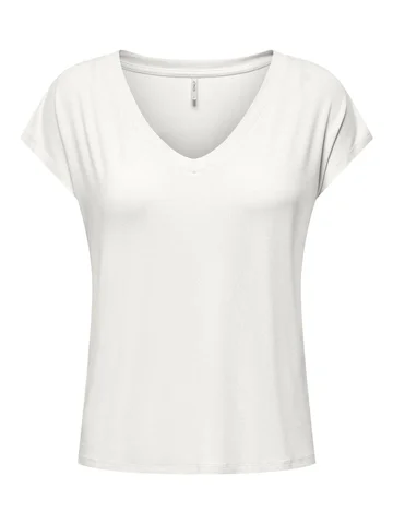 Only - T-shirt korte mouw - Ecru - Onlrilla S/S V-Neck Top Jrs - 15315776
