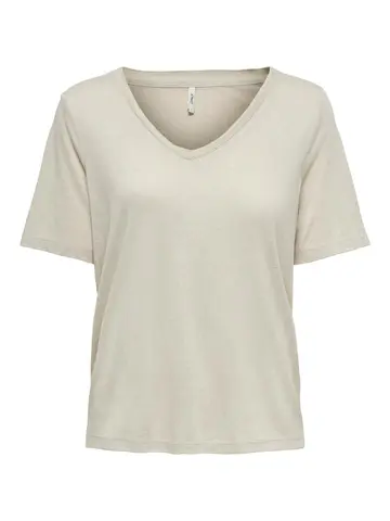 Only - T-shirt korte mouw - Grijs - Onlelise S/S V-Neck Top Jrs No - 15257390