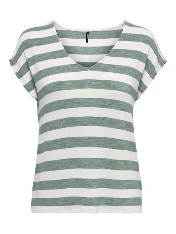 Only - T-shirt korte mouw - Groen - Onllira Life S/S V-Neck Top - 15252103