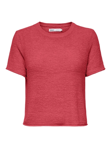 Only - T-shirt korte mouw - Rood - Onlsunny S/S Pullover Knt - 15254282