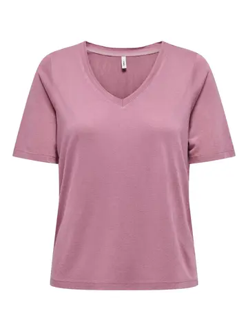 Only - T-shirt korte mouw - Roze - Onlelise S/S V-Neck Top Jrs No - 15257390