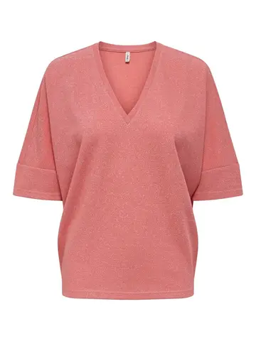 Only - T-shirt korte mouw - Roze - Onlivy S/S Glitter V-Neck Top - 15347713