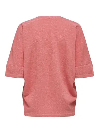Only - T-shirt korte mouw - Roze - Onlivy S/S Glitter V-Neck Top - 15347713