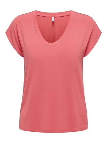 Only - T-shirt korte mouw - Roze - Onlrilla S/S V-Neck Top Jrs - 15315776