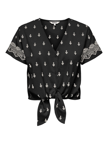 Only - T-shirt korte mouw - Zwart - Onlsiesta Willa Emb Ss Knot Bu - 15344867