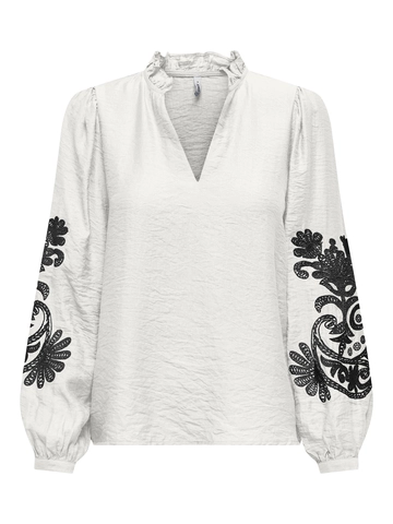 Only - T-shirt lange mouw - Ecru - Onlnew Malou L/S Top Ptm - 15344970