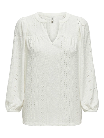 Only - T-shirt lange mouw - Ecru - Onlsandra L/S Split Top Jrs - 15293379