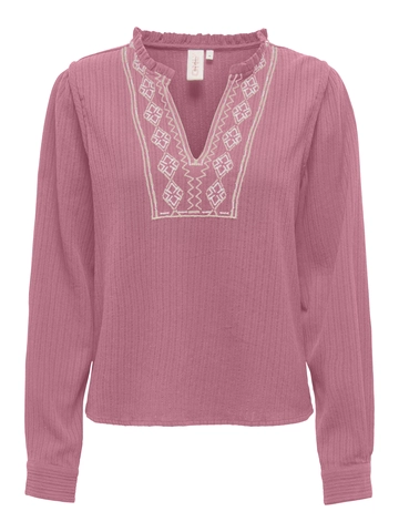 Only - T-shirt lange mouw - Roze - Onlemma Ls Detail V-Neck Top - 15334116