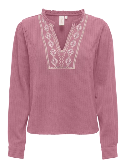 Only - T-shirt lange mouw - Roze - Onlemma Ls Detail V-Neck Top - 15334116