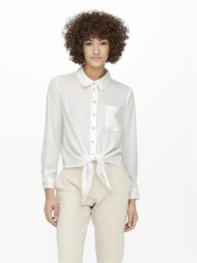 Only - T-shirt lange mouw - Wit - Onllecey Ls Knot Shirt Noos Wv - 15195910