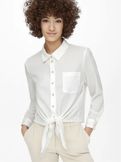 Only - T-shirt lange mouw - Wit - Onllecey Ls Knot Shirt Noos Wv - 15195910