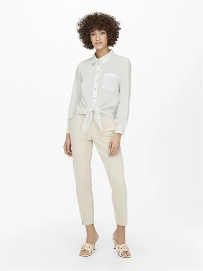 Only - T-shirt lange mouw - Wit - Onllecey Ls Knot Shirt Noos Wv - 15195910