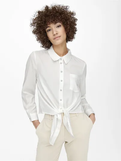 Only - T-shirt lange mouw - Wit - Onllecey Ls Knot Shirt Noos Wv - 15195910