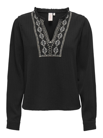 Only - T-shirt lange mouw - Zwart - Onlemma Ls Detail V-Neck Top - 15334116