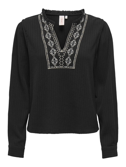 Only - T-shirt lange mouw - Zwart - Onlemma Ls Detail V-Neck Top - 15334116
