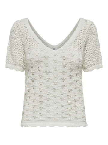 Only - Trendy T-shirt korte mouw - Ecru - Onlbecca Life Ss V-Neck Top Kn - 15318713