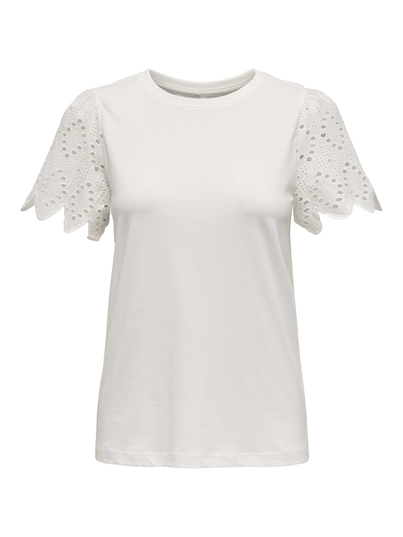Only - Trendy T-shirt korte mouw - Ecru - Onlebba Life S/S Lace Top Jrs - 15324887