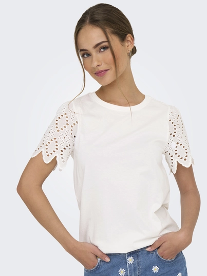 Only - Trendy T-shirt korte mouw - Ecru - Onlebba Life S/S Lace Top Jrs - 15324887