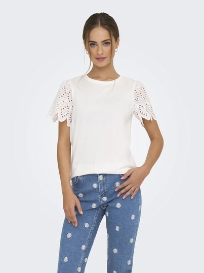Only - Trendy T-shirt korte mouw - Ecru - Onlebba Life S/S Lace Top Jrs - 15324887
