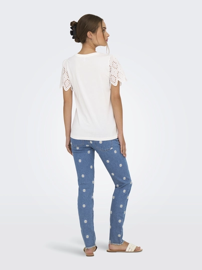 Only - Trendy T-shirt korte mouw - Ecru - Onlebba Life S/S Lace Top Jrs - 15324887