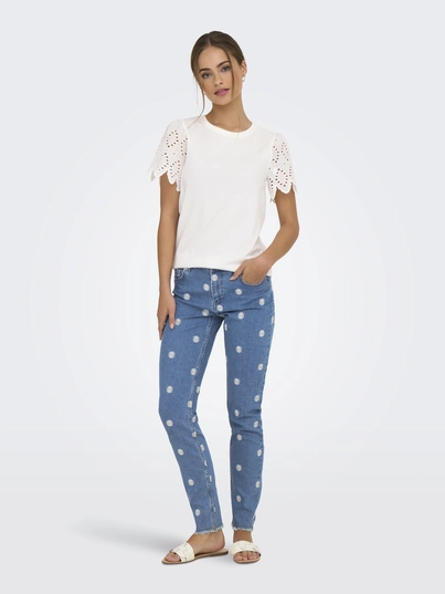 Only - Trendy T-shirt korte mouw - Ecru - Onlebba Life S/S Lace Top Jrs - 15324887