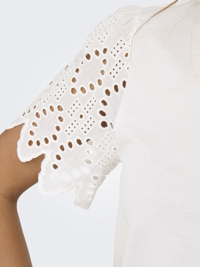 Only - Trendy T-shirt korte mouw - Ecru - Onlebba Life S/S Lace Top Jrs - 15324887