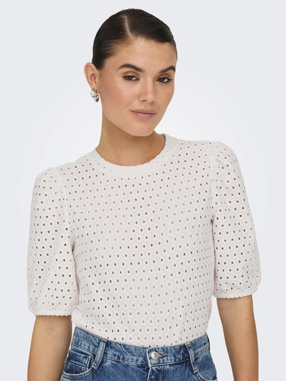 Only - Trendy T-shirt korte mouw - Ecru - Onlelisa S/S O-Neck Top Box Jr - 15346853