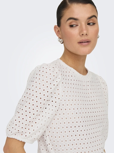 Only - Trendy T-shirt korte mouw - Ecru - Onlelisa S/S O-Neck Top Box Jr - 15346853