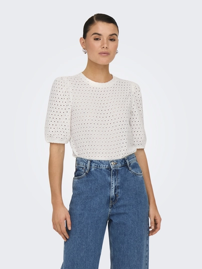 Only - Trendy T-shirt korte mouw - Ecru - Onlelisa S/S O-Neck Top Box Jr - 15346853