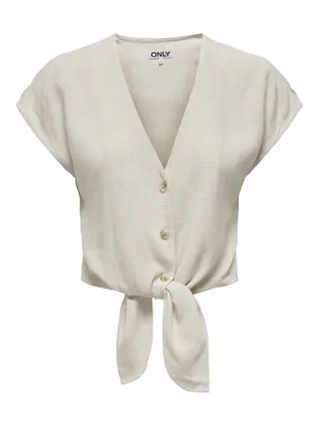 Only - Trendy T-shirt korte mouw - Ecru - Onlsiesta Ss Knot Lin Bl Shirt - 15322270