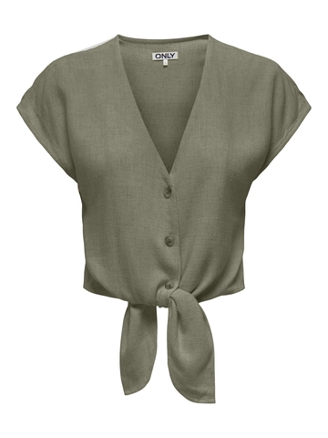 Only - Trendy T-shirt korte mouw - Groen - Onlsiesta Ss Knot Lin Bl Shirt - 15322270