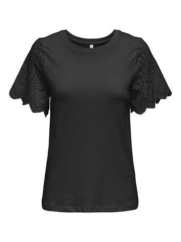 Only - Trendy T-shirt korte mouw - Zwart - Onlebba Life S/S Lace Top Jrs - 15324887