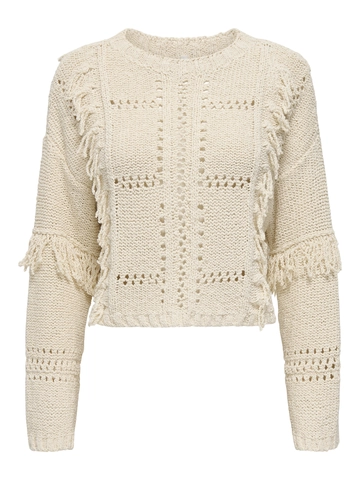 Only - Trui met ronde hals - Beige - Onlyrsa Life Ls Fringe O-Neck - 15339645