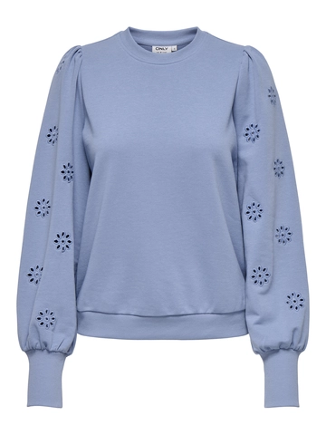 Only - Trui met ronde hals - Blauw - Onlfemme L/S Puff Embroidery - 15315687