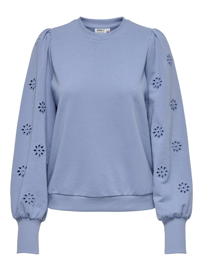 Only - Trui met ronde hals - Blauw - Onlfemme L/S Puff Embroidery - 15315687