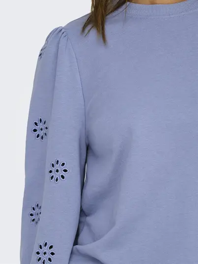 Only - Trui met ronde hals - Blauw - Onlfemme L/S Puff Embroidery - 15315687