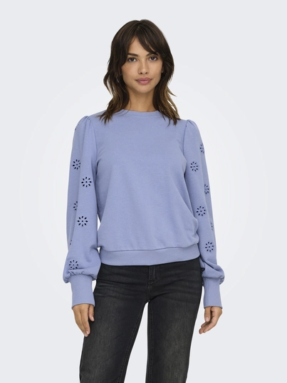 Only - Trui met ronde hals - Blauw - Onlfemme L/S Puff Embroidery - 15315687