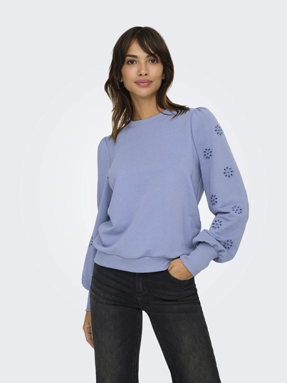 Only - Trui met ronde hals - Blauw - Onlfemme L/S Puff Embroidery - 15315687