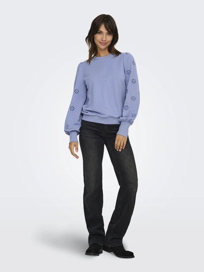 Only - Trui met ronde hals - Blauw - Onlfemme L/S Puff Embroidery - 15315687