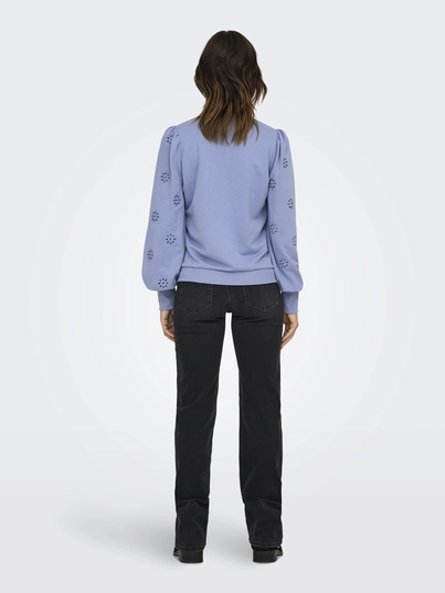 Only - Trui met ronde hals - Blauw - Onlfemme L/S Puff Embroidery - 15315687