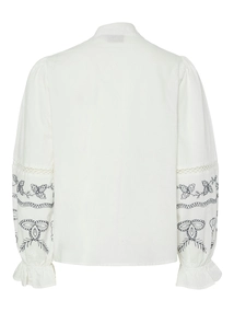 Pieces - Blouse lange mouw - Wit - Pcfrilje Ls V-Neck Emb Top - 17160330