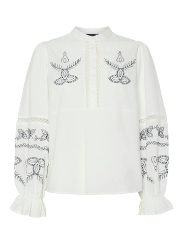 Pieces - Blouse lange mouw - Wit - Pcfrilje Ls V-Neck Emb Top - 17160330