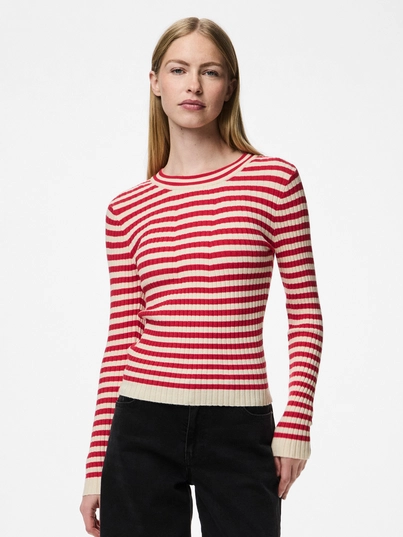 Pieces - Pccrista Ls O-Neck - Trui met ronde hals - Rood - 17115047