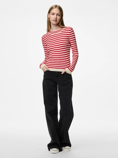 Pieces - Pccrista Ls O-Neck - Trui met ronde hals - Rood - 17115047